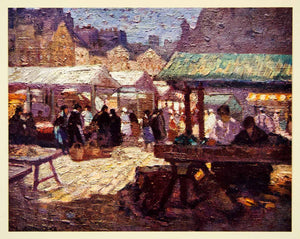 1938 Print Boulogne Market France Buy Sell Goods Cityscape Leonard Richmond TOP1
