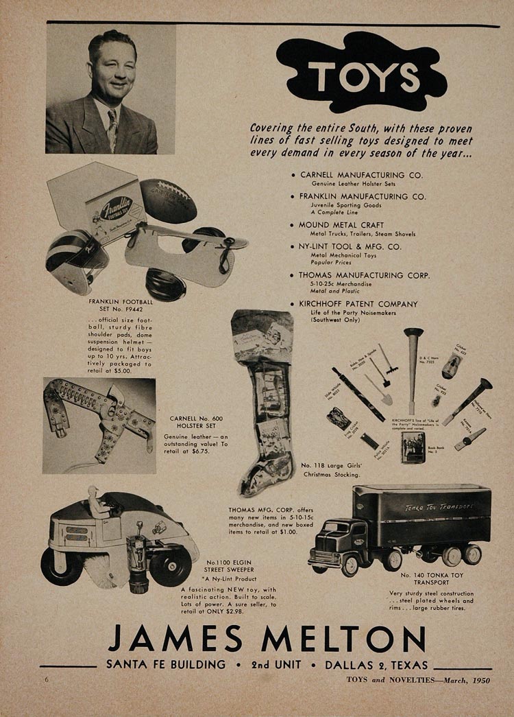 1950 Ad James Melton Dallas TX Toy Rep Tonka Transport - ORIGINAL TOYS4