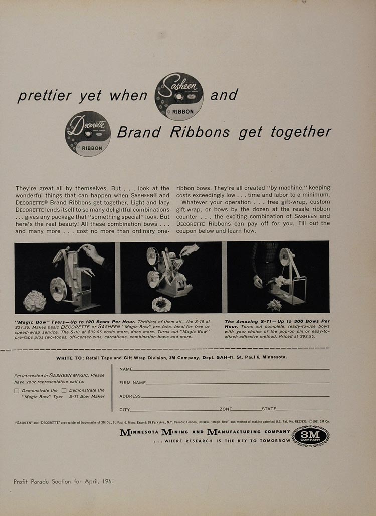 1961 Ad 3M Sasheen Decorette Ribbon Bows Blond Girl - ORIGINAL ADVERTISING TOYS5