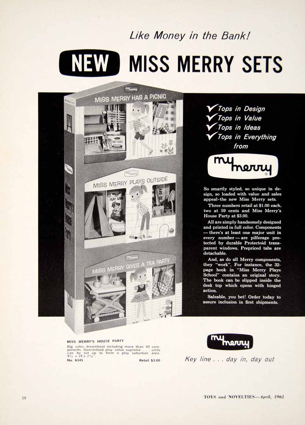 1961 Ad Miss Merry Toy Sets 532 N. Wayne Avenue Cincinnati Doll Picnic TOYS5