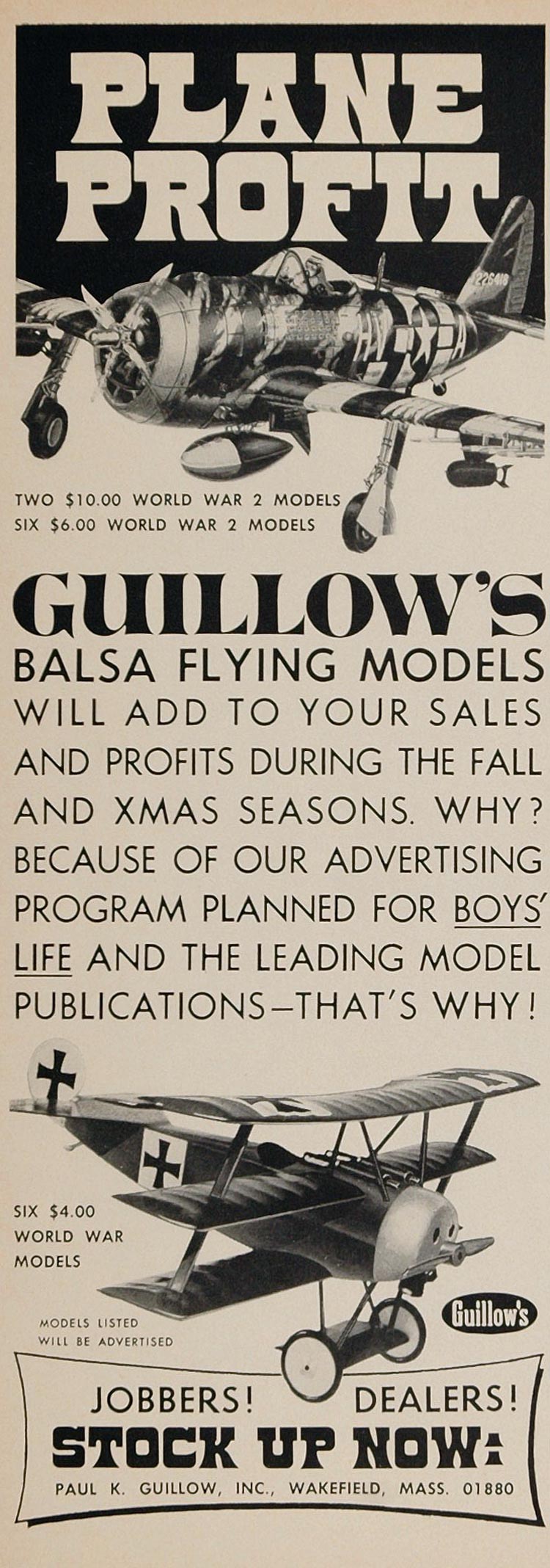 1970 Ad Guillow's Balsa Wood Model Toy Airplane WWII - ORIGINAL TOYS6