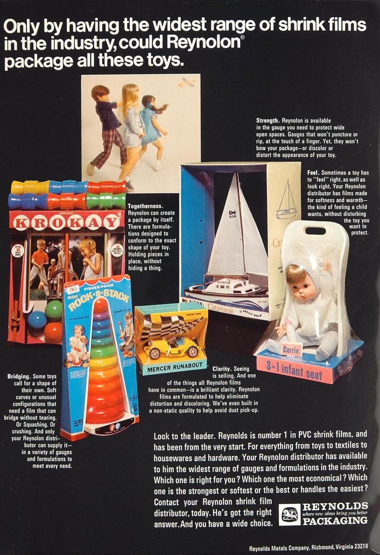 1970 Ad Reynolds Plastic Shrink Wrap Rock-a-Stack Toys - ORIGINAL TOYS6