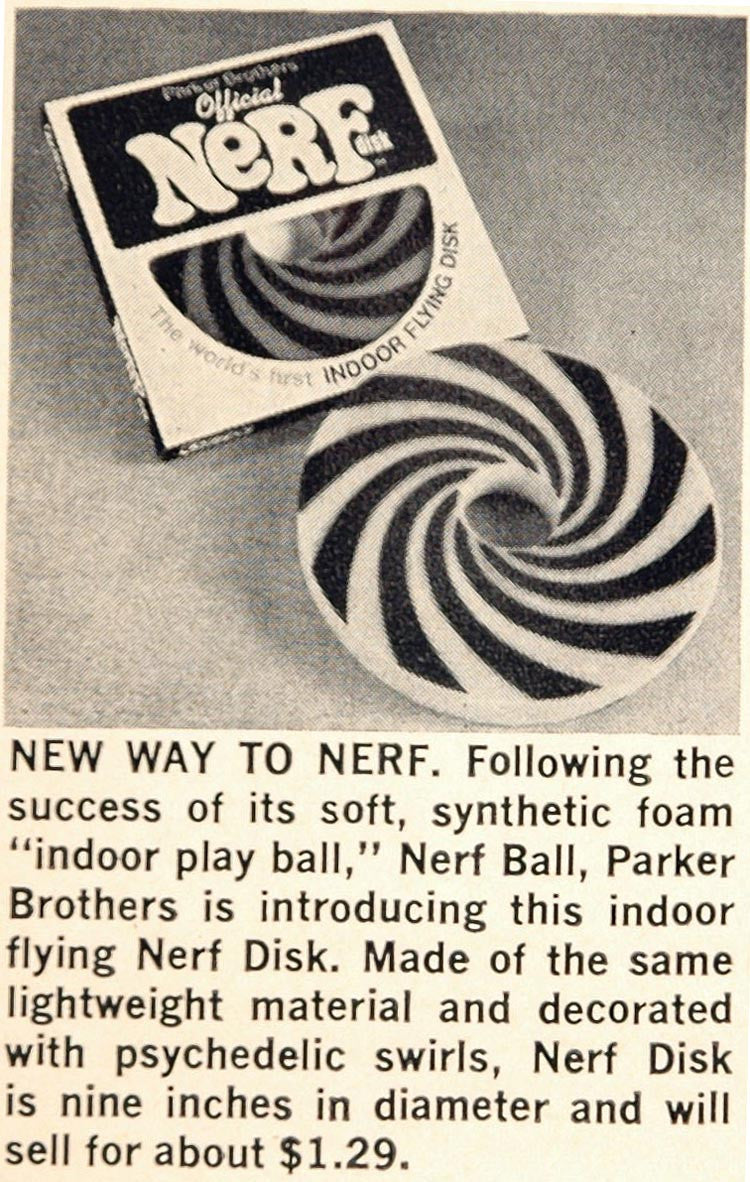 1970 Ad Nerf Flying Disk Parker Bros. Indoor Foam Toy - ORIGINAL TOYS6 - Period Paper
