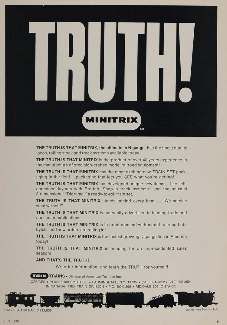1970 Ad Minitrix N Gauge Model Train Set Trix Miniature - ORIGINAL TOY ...