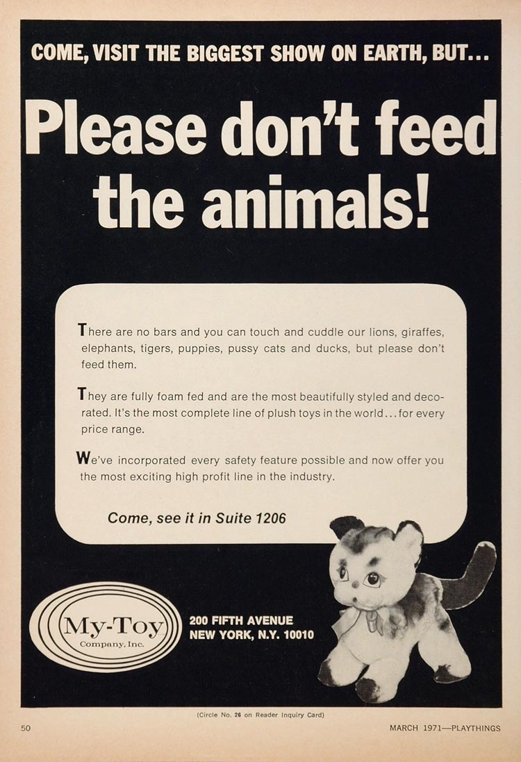 1971 Ad My-Toy Stuffed Animals Plush Toy Kitten Cat - ORIGINAL TOYS71