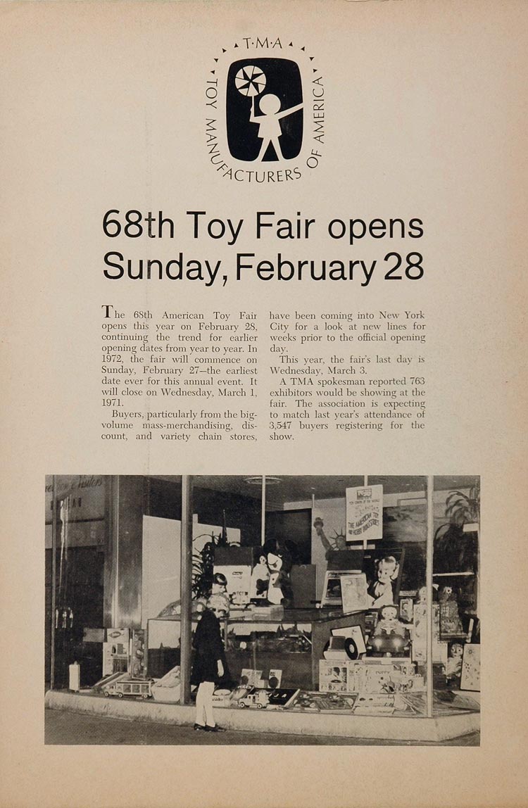 1971 Ad TMA 68th American Toy Fair Show New York City - ORIGINAL TOYS71