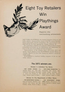 1971 Ad Playthings Magazine Award Toy Stores Winners - ORIGINAL TOYS71