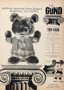 1971 Ad Gund Plush Doll Toy Disney Mickey Mouse Bear - ORIGINAL TOYS71