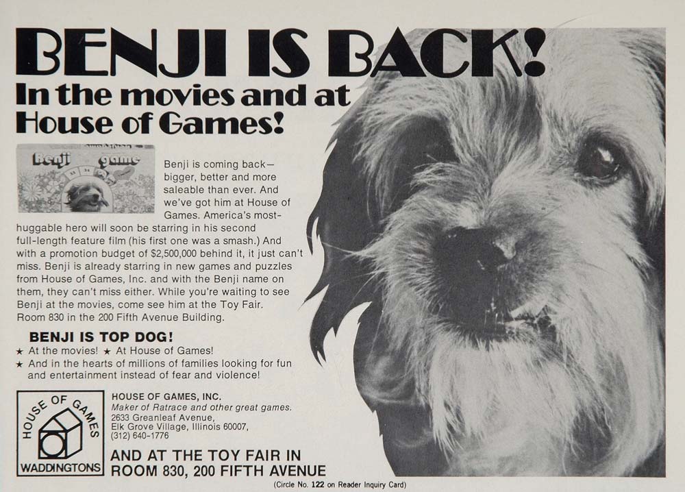 1977 Ad Benji Board Game Movie Dog Elk Grove Village Il - ORIGINAL TOYS77