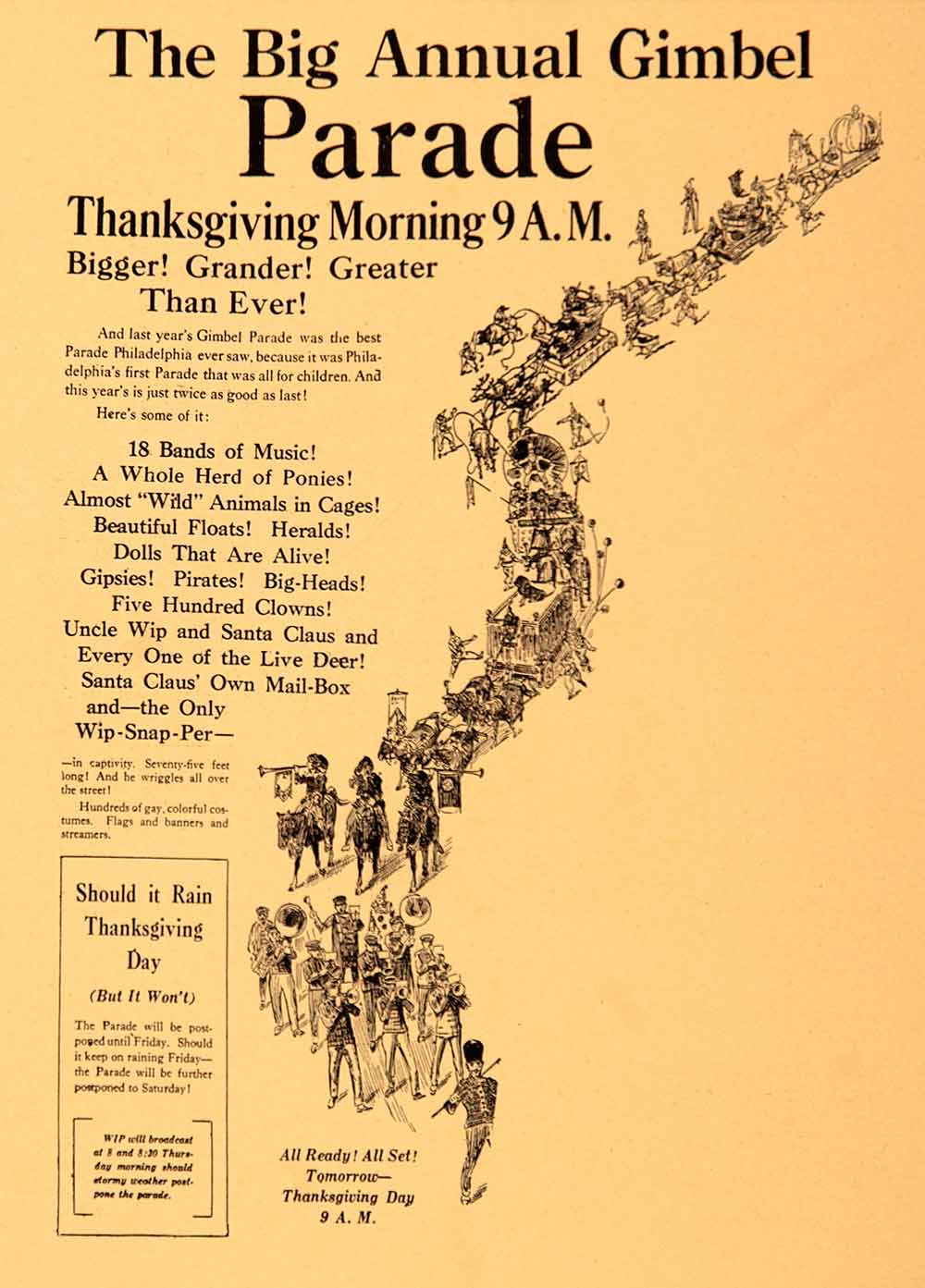 1926 Ad Annual Gimbel Parade Thanksgiving Wip-Snap Marching Band TOYS7