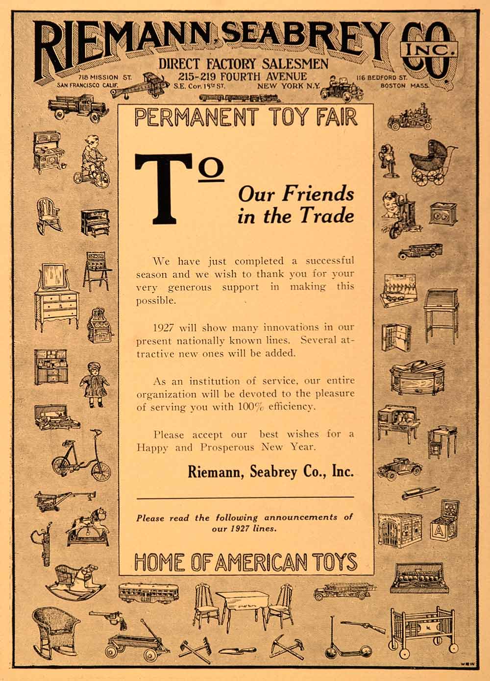 1926 Advert Riemann Seabrey Doll Furniture 215 Fourth Avenue New York TOYS7