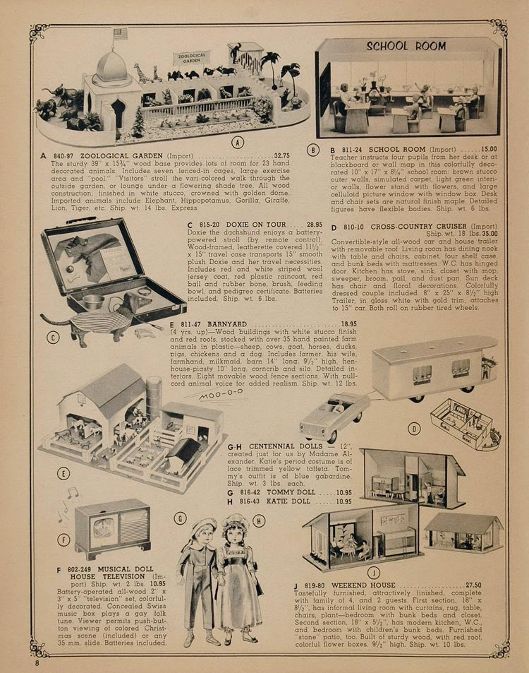 1962 Toy Ad Zoo Doxie Dachshund Barnyard Dollhouse TV - ORIGINAL TOYS8