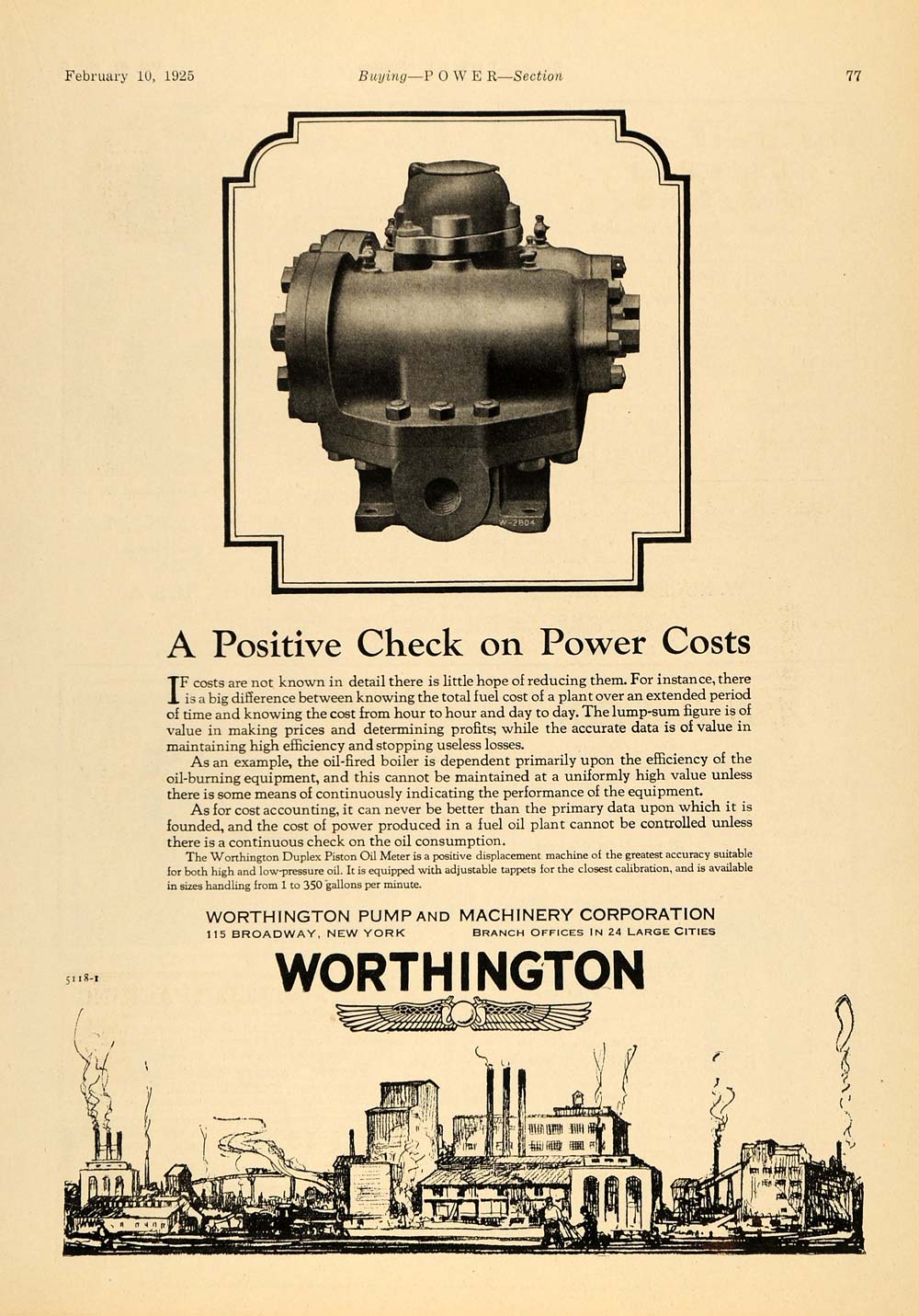 1925 Ad Worthington Pump Machinery Piston Oil Meter - ORIGINAL ADVERTISING TPM1
