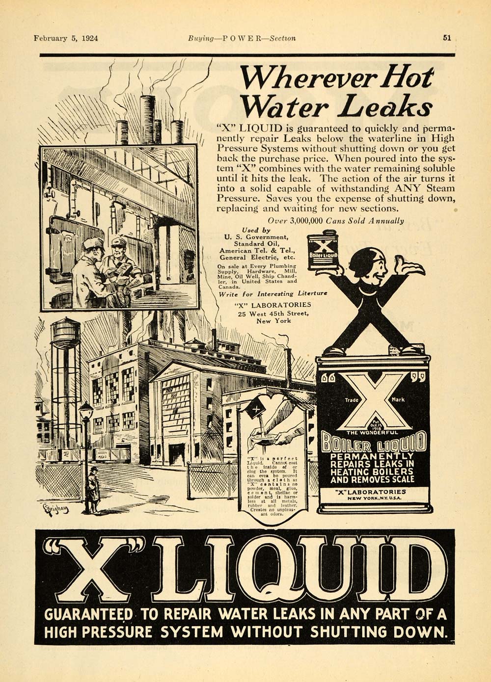 1924 Ad X Liquid Boiler Laboratories Pressure System NY - ORIGINAL TPM1