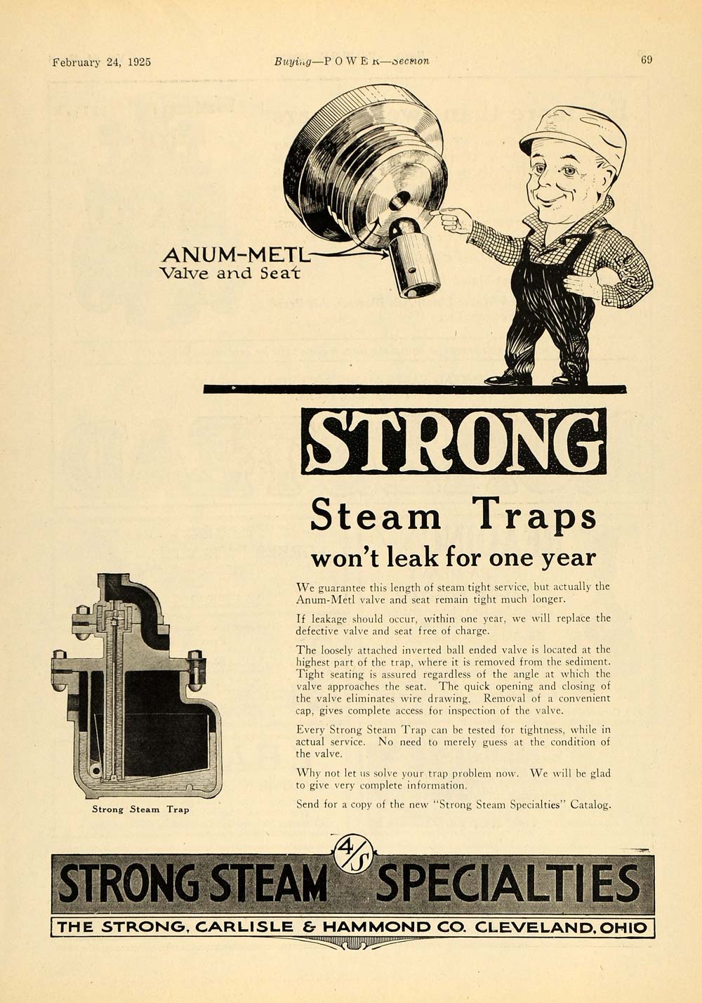 1925 Ad Strong Steam Specialties Traps Carlisle Hammond - ORIGINAL TPM1