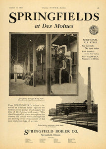 1924 Ad Springfield Boiler Steel Des Moines Water Plant - ORIGINAL TPM1