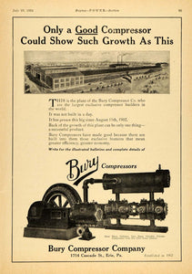 1924 Ad Bury Compressor Plant Three Cylinder Erie PA - ORIGINAL ADVERTISING TPM1