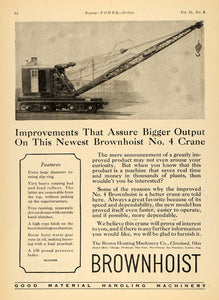 1925 Ad Brown Hoisting Machinery No. 4 Crane Loading - ORIGINAL ADVERTISING TPM1