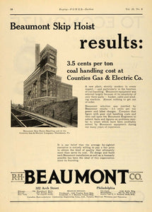 1924 Ad Beaumont Coal Handling Skip Hoist Equipment PA - ORIGINAL TPM1