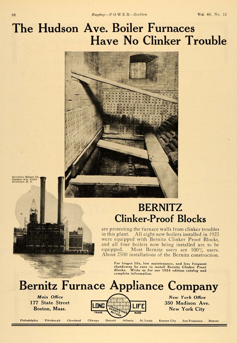 1924 Ad Bernitz Furnace Appliance Boiler Hudson Ave. - ORIGINAL ADVERTISING TPM1