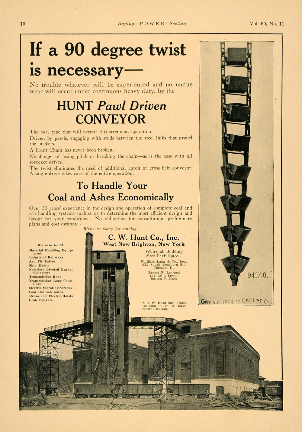 1924 Ad C. W. Hunt Coal Handling Conveyor Chain Ashes - ORIGINAL TPM1