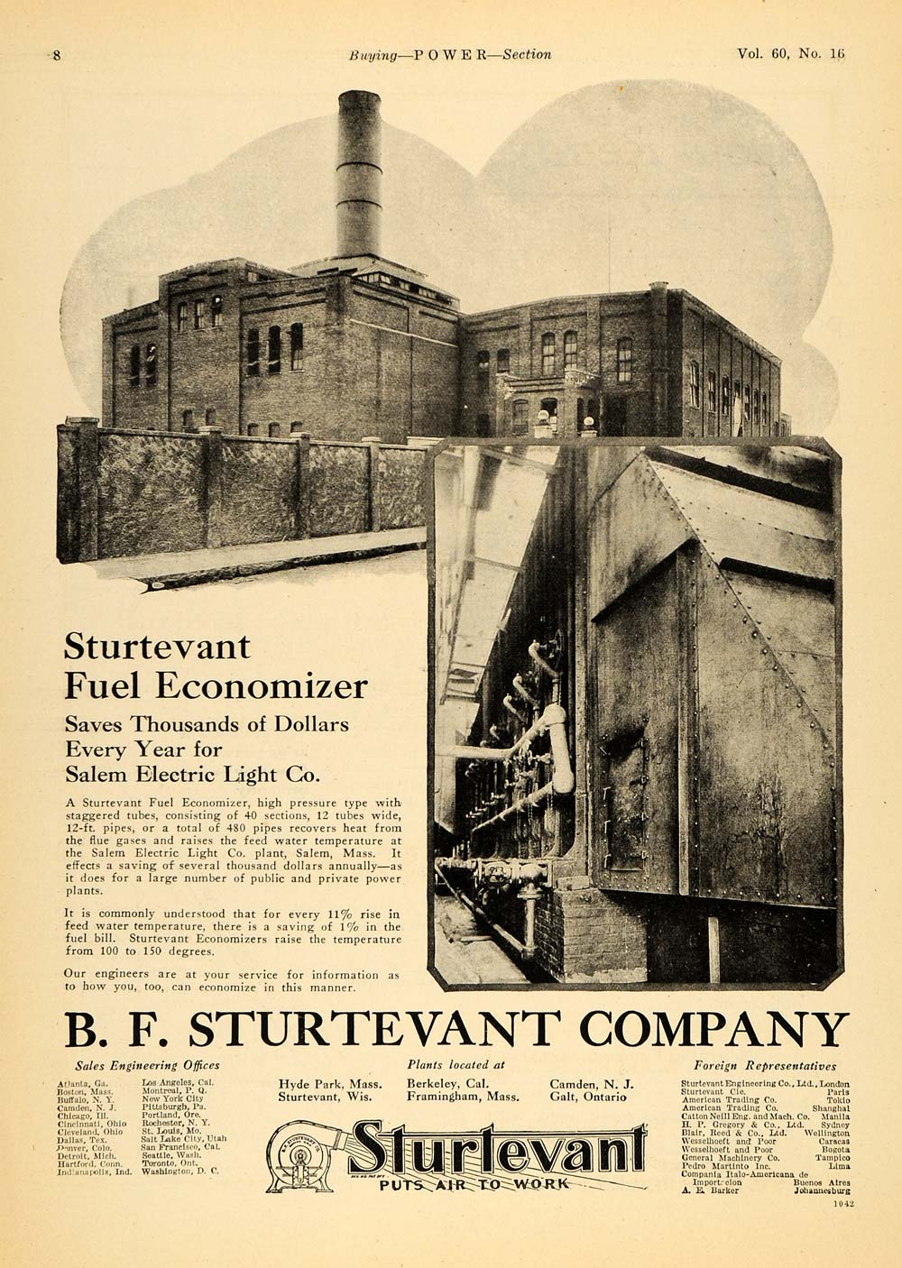 1924 Ad B. F. Sturtevant Fuel Economizer Wisconsin Air - ORIGINAL TPM1