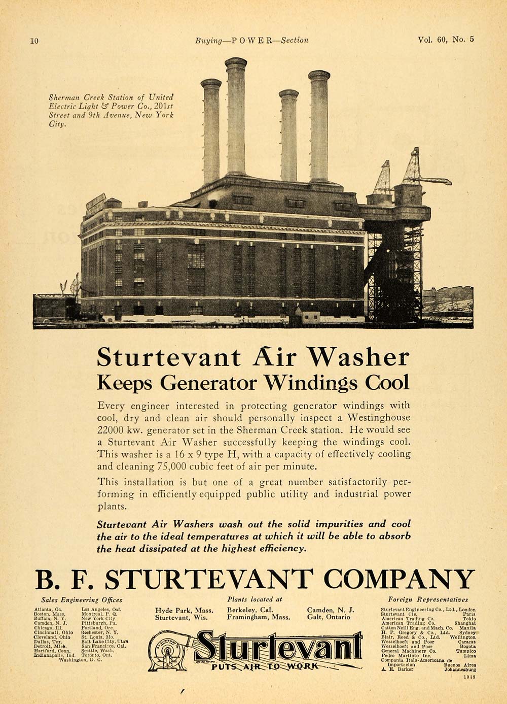 1924 Ad B. F. Sturtevant Air Washer Generator Wisconsin - ORIGINAL TPM1