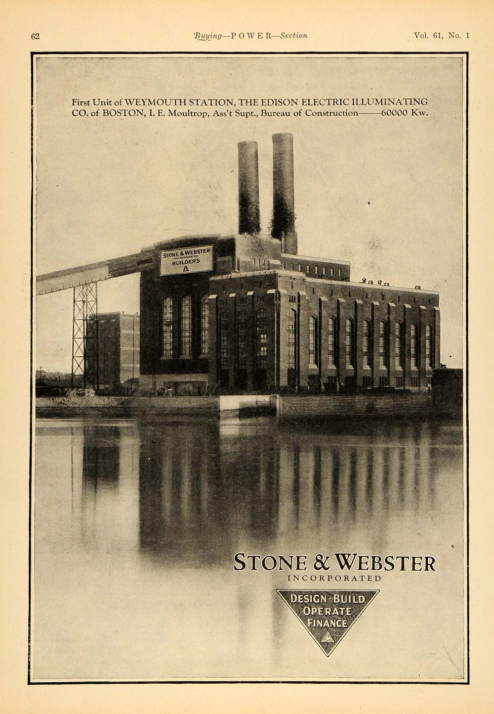 1925 Ad Stone Webster Builders Design Weymouth Edison - ORIGINAL TPM1