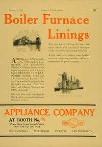 1924 Ad Bernitz Clinker Proof Boiler Furnace Lining - ORIGINAL ADVERTISING TPM1