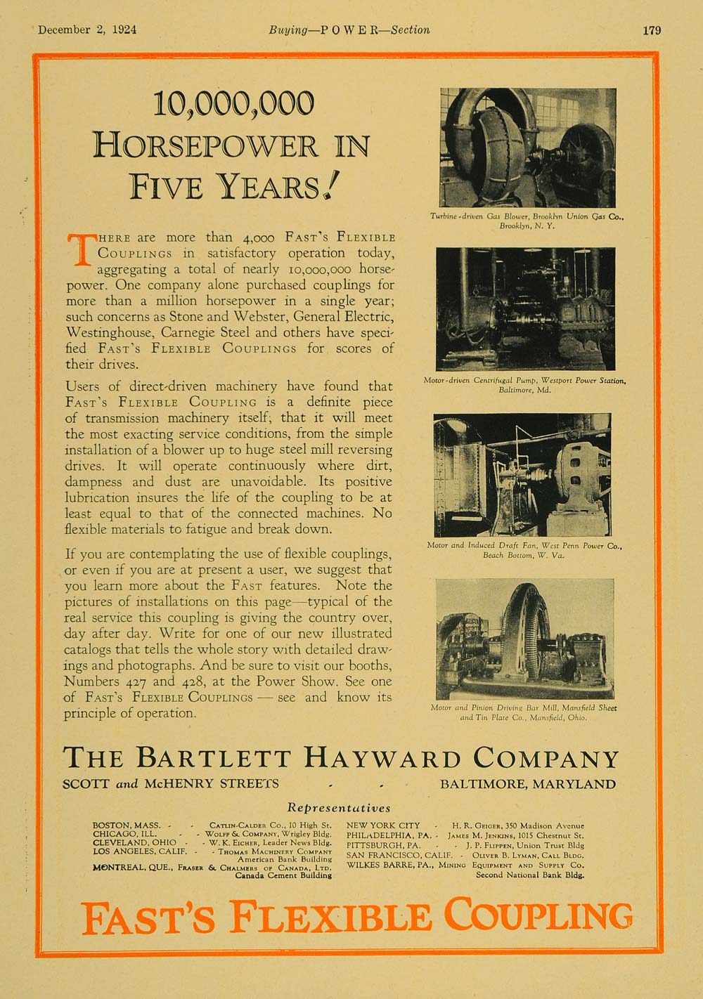 1924 Ad Bartlett Hayward Fast's Flexible Couplings - ORIGINAL ADVERTISING TPM1