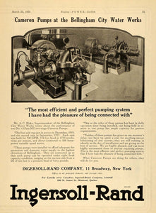 1924 Ad Ingersoll-Rand Cameron Pumps Bellingham Water - ORIGINAL TPM1
