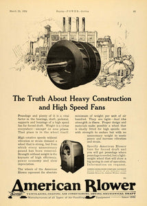 1924 Ad American Blower Construction Fans Ventilating - ORIGINAL TPM1