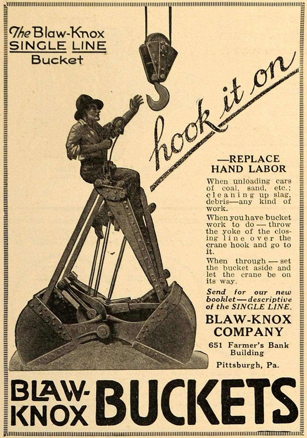 1924 Ad Blaw-Knox Bucket Company Single Bank Bucket Pittsburgh Pennsylvania TPM1