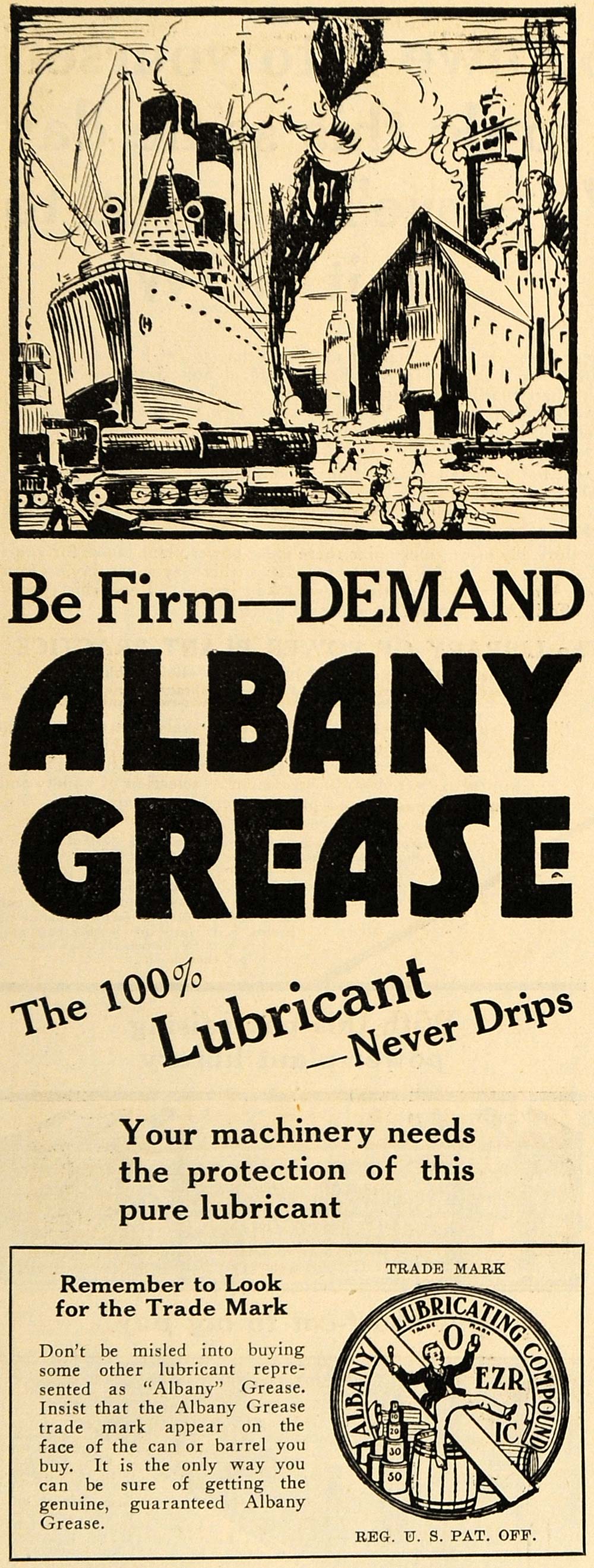 1924 Ad Adam Cook's Sons Albany Grease Lubricant Ship - ORIGINAL TPM1