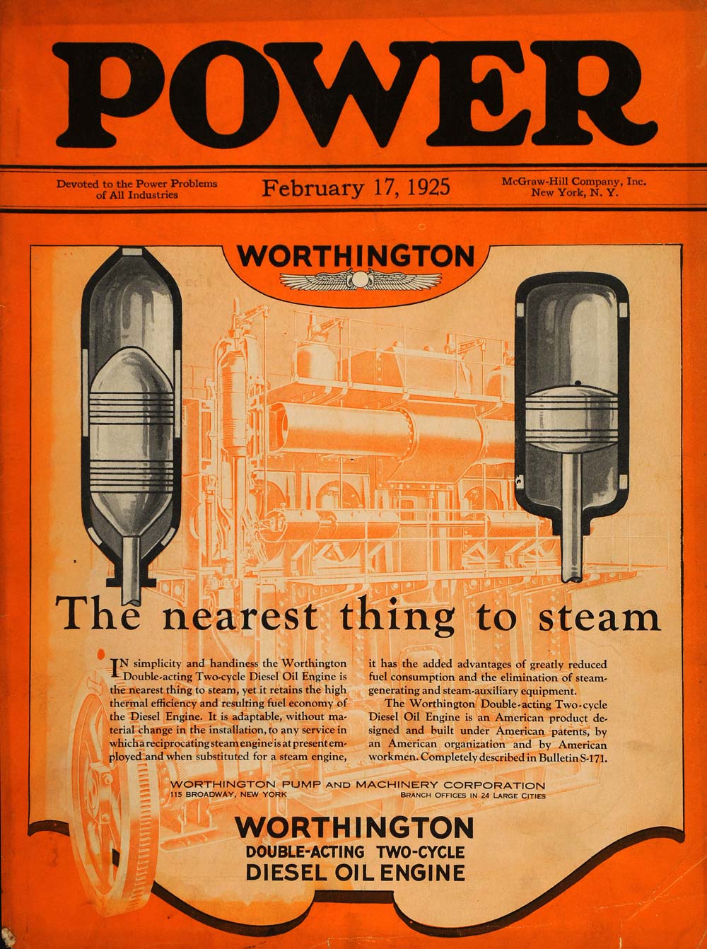 1925 Cover Power Magazine Worthington Pump & Machinery - ORIGINAL TPM1