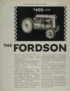 1927 Original Print Vintage Ad Fordson Tractor Ford - ORIGINAL ADVERTISING TR1