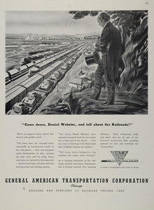 1943 Ad WW2 GATX Freight Train Railroad Daniel Webster - ORIGINAL ADVERTISING