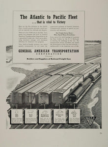 1942 Ad WWII GATX Freight Cars Train General American Transportation Locomotives