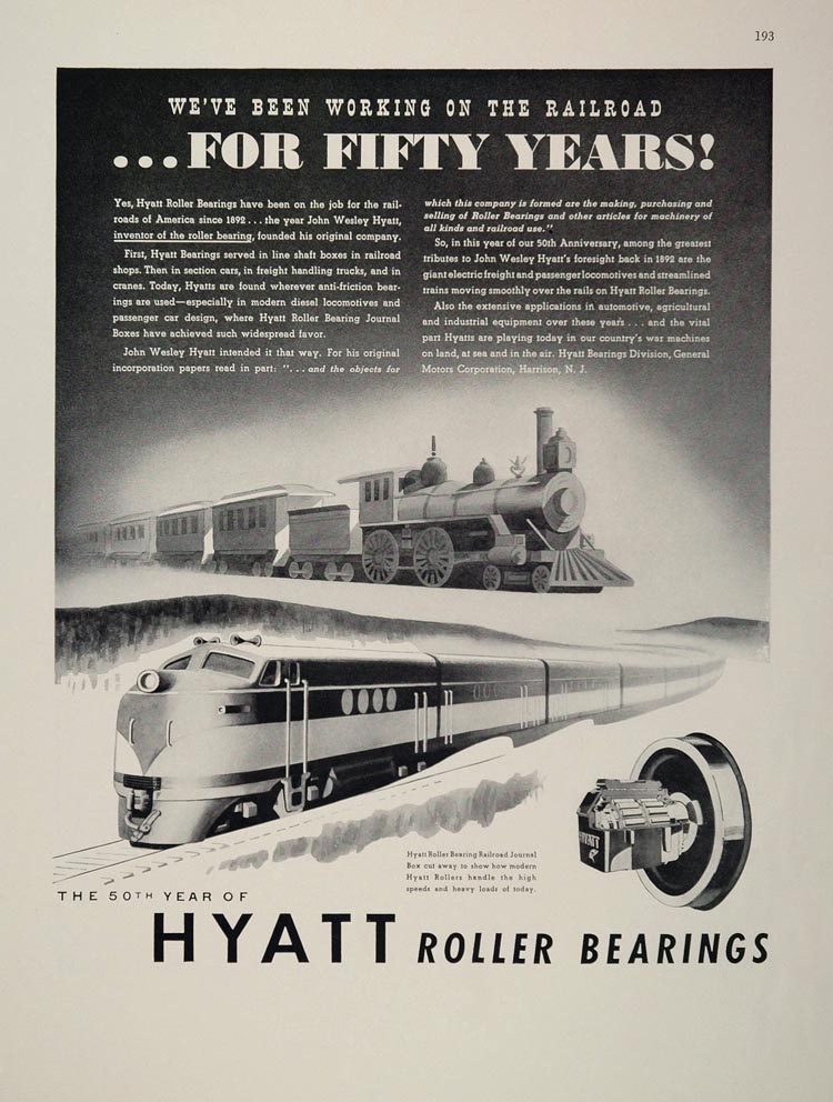 1942 Ad WW2 Hyatt Roller Bearing 50th Anniversary Train - ORIGINAL ADVERTISING