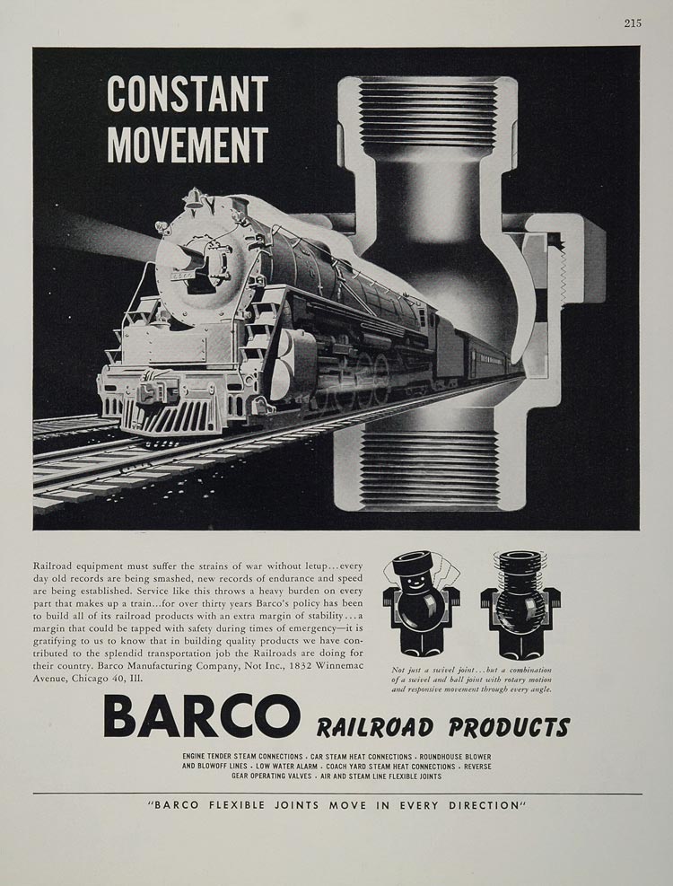 1944 Ad WWII Barco Railroad Train Products Locomotive Joints Railway Wartime