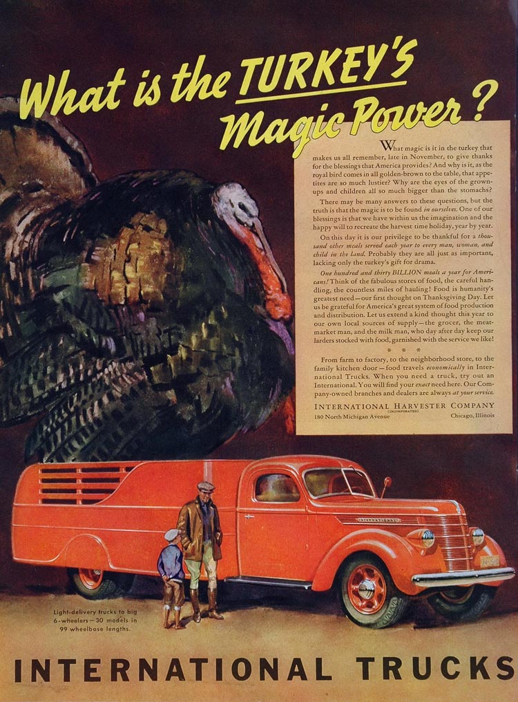 1939 Ad International Red Truck Thanksgiving Turkey - ORIGINAL TRUCKS