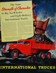 1936 Ad Vintage International Red Dump Truck C-55-F - ORIGINAL TRUCKS