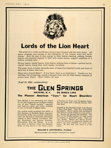 1920 Ad Lion Heart Glen Springs Resort Pioneer Cure - ORIGINAL ADVERTISING TRV1