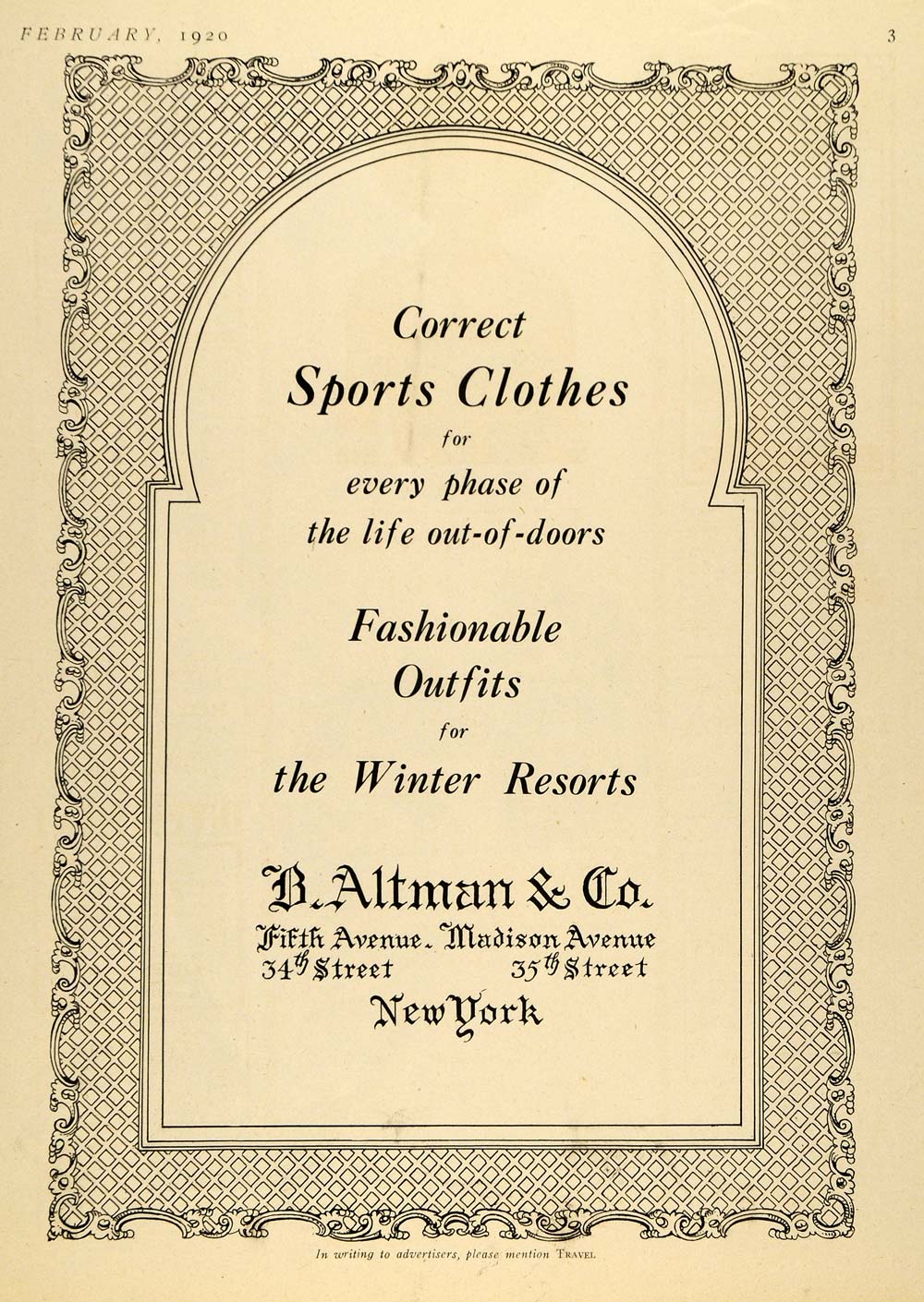1920 Ad Sports Resort Outfit Clothes B Altman & Company - ORIGINAL TRV1