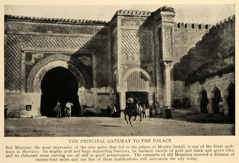 1927 Print Bab Mansour Gateway Mouley Ismail Morocco - ORIGINAL HISTORIC TRV1