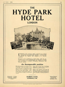 1923 Ad Hyde Park Hotels London Exclusive Albert Gate - ORIGINAL TRV1