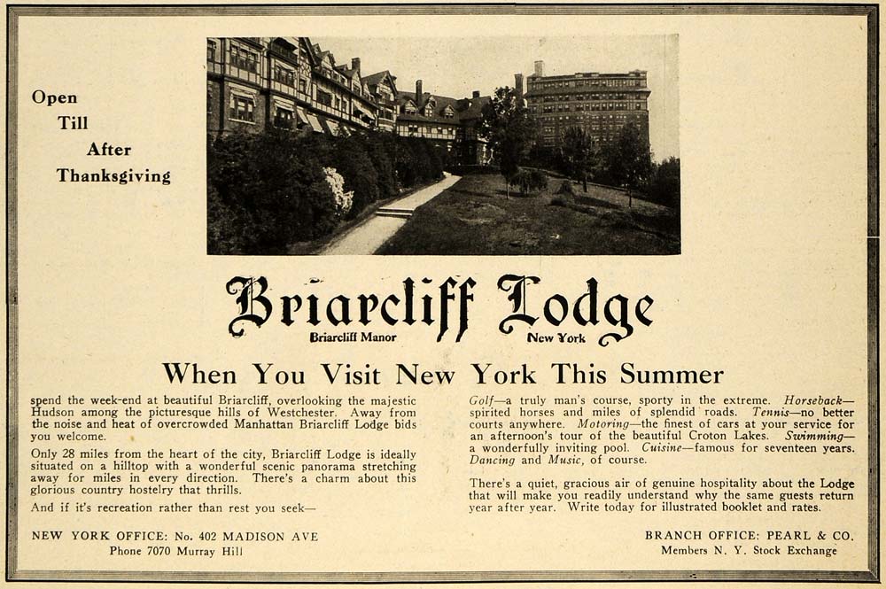 1919 Ad Briarcliff Manor Lodge Pearl Summer Hotel Dance - ORIGINAL TRV1