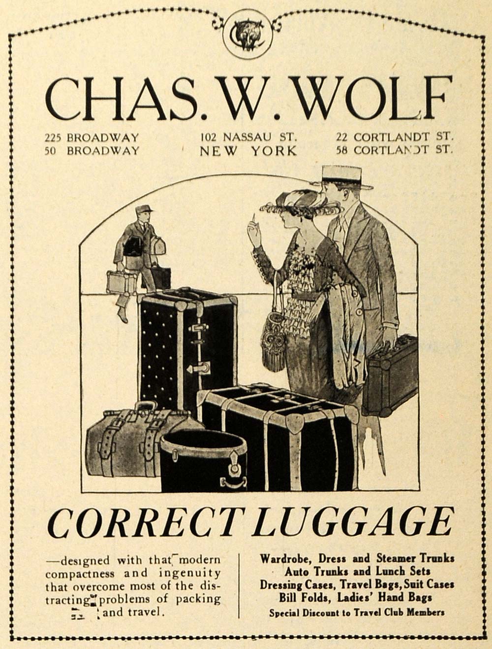 1919 Ad Luggage Wardrobe Trunks Suit Cases Hand Bags - ORIGINAL ADVERTISING TRV1