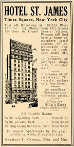 1918 Ad Hotel St. James Times Square New York Station - ORIGINAL TRV1