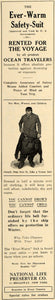 1923 Ad National Life Preservers Ever-Warm Ocean Suit - ORIGINAL TRV1
